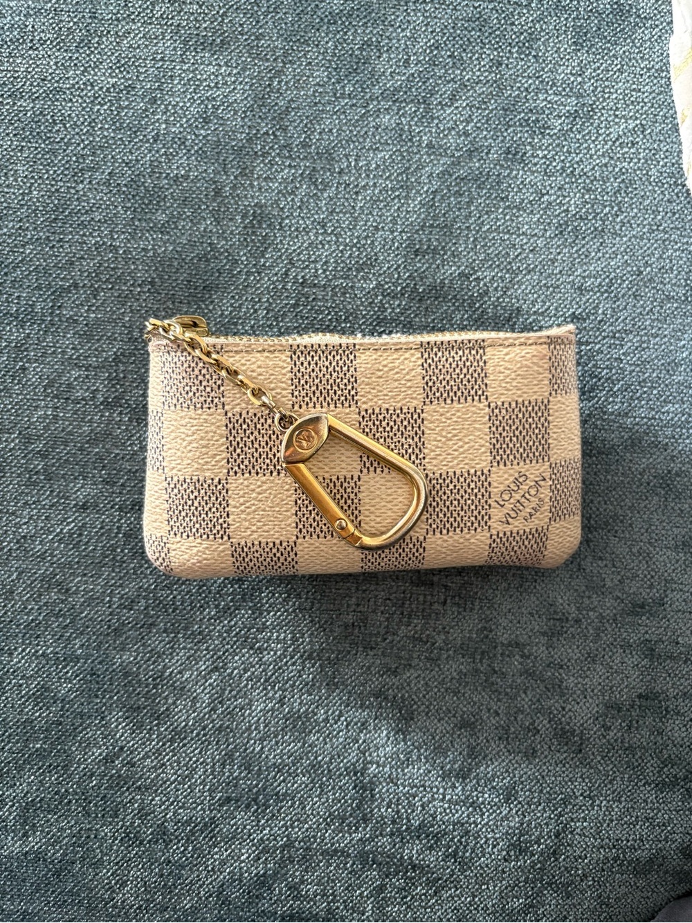 Louis Vuitton Damier Azur Beige and Light Brown Key Pouch with Gold Hardware